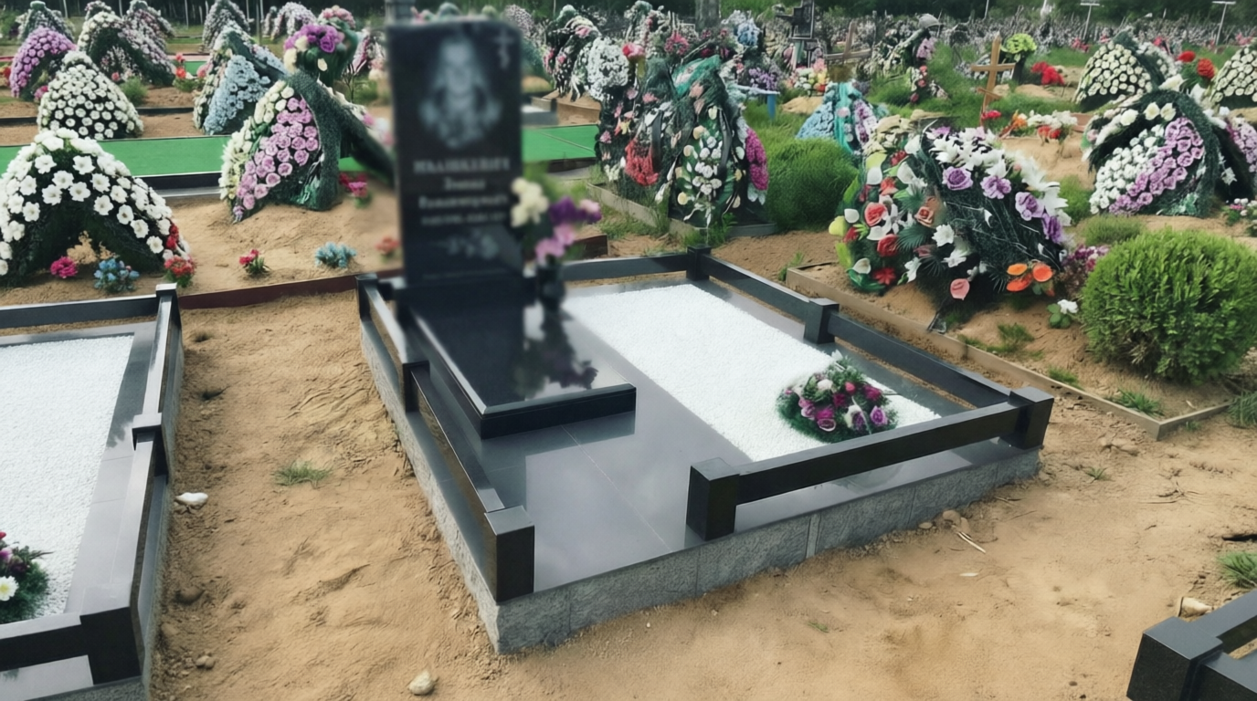 Готовый мемориальный комплекс с гранитным памятником и благоустройством